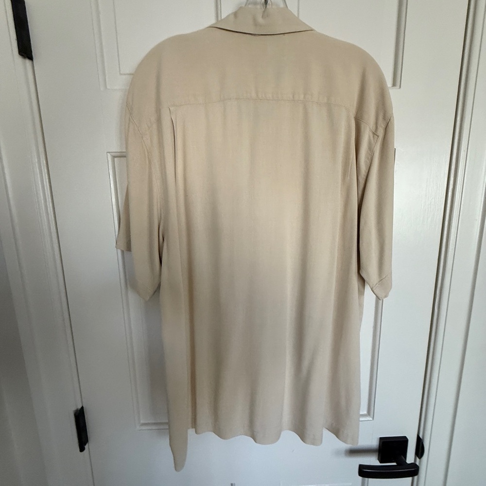 Tommy Bahama Tan Button-down embroidered Silk Shirt, Men’s L - Picture 5 of 9
